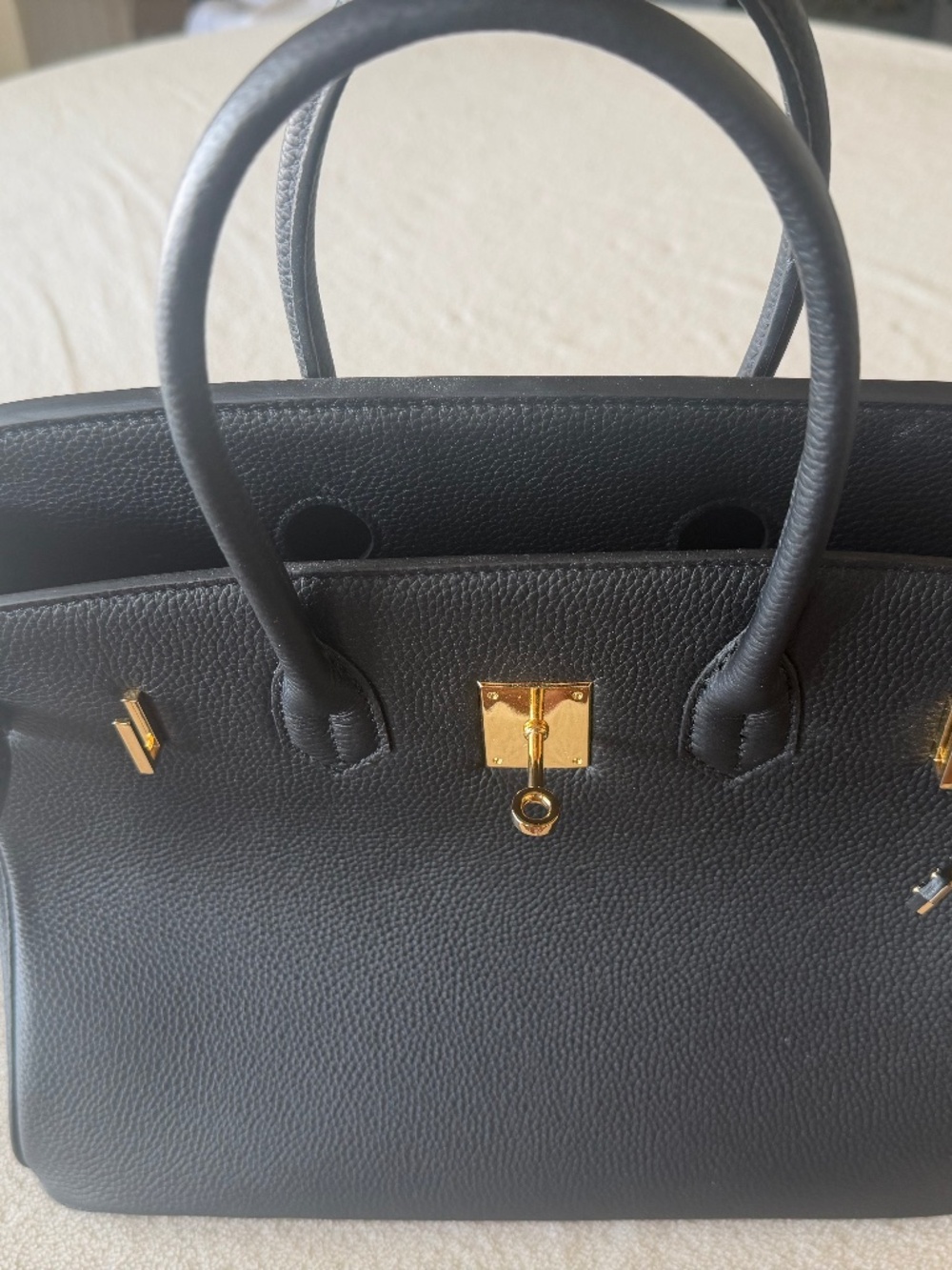 Black Genuine Leather Structured Top-Handle Bag